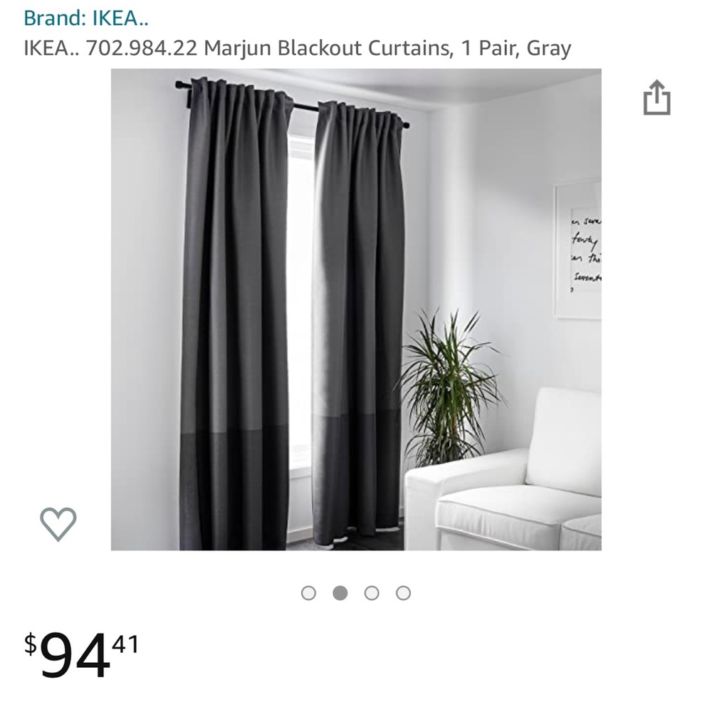 IKEA marjun blackout curtains 1 pair, gray